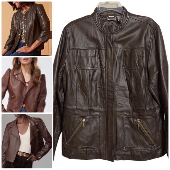 CHICOS Leather Davita Bomber Motorcycle Jacket - Picture 1 of 12